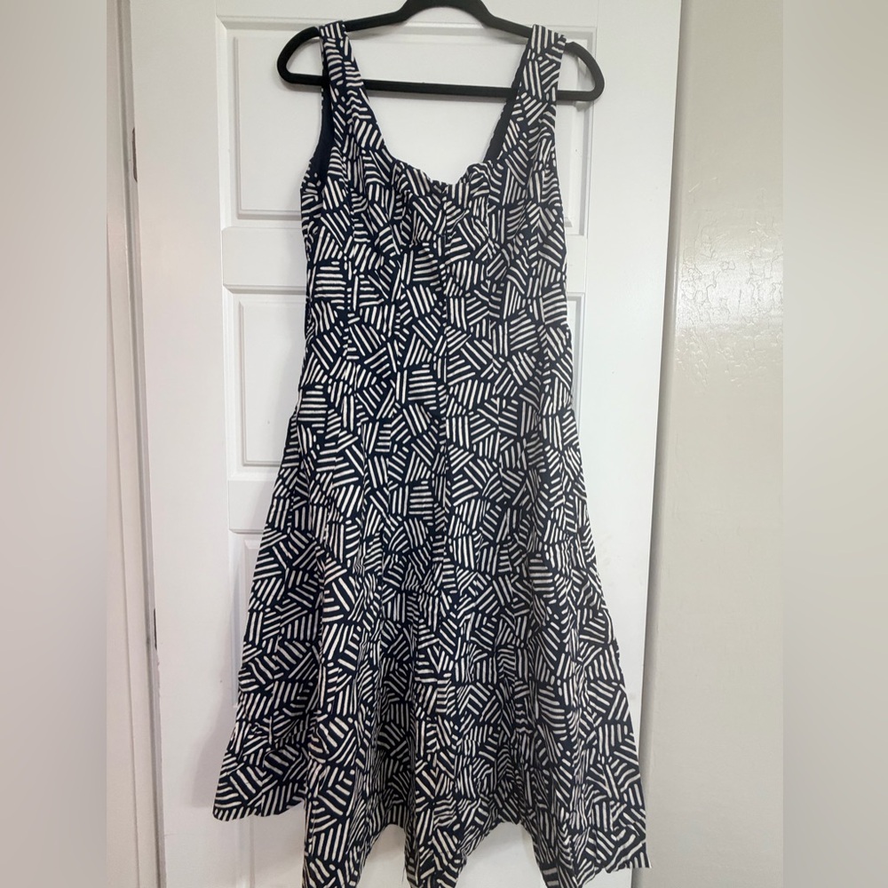 Joie Navy and White Geometric Strapless Dress